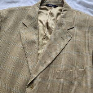 Brooks Brothers 346 Tan Plaid Blazer Men’s 46R Silk Wool Sport Coat
